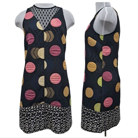 Anthropologie Maeve Tilde Polka Dot Palooza Retro Mod Metallic XS Black Motif NW - Picture 5 of 15